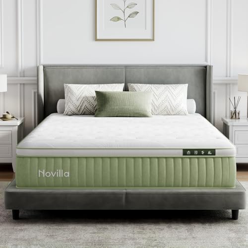 Image of Novilla Hybrid King Mattress, 12 Inch King Size Hybrid Mattress in a Box with Individually Wrapped Coils & Euro Top for Pressure Relief & Motion Isolation & Cool Night Sleep, CertiPUR-US Certified