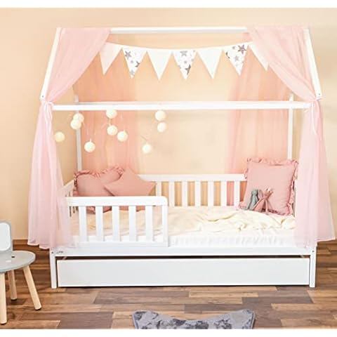 Hausbett Deko Set mit Baldachin, Wimpel und Lichterkette für Hausbetten bis zu 2m Länge in Rosa für Jungen I Mädchen Deko für Kinderzimmer I Babyzimmer, Betthimmel lädt Kind zum Träumen ein Cover