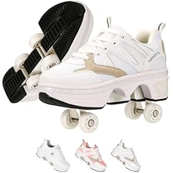 Patines Con Muelles Zapatos De Patinaje sobre Ruedas para Mujer con Ruedas RetráCtiles | Zapatos con Ruedas para NiñOs Y NiñAs, DeformacióN Al Aire Libre Regalo De CumpleañOs Y Navidad,Grey-39EU