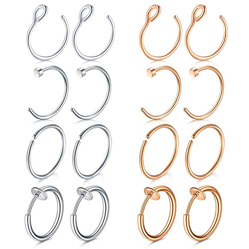 Mayhoop 16Pièces Faux Piercing Nez Piercing Nez Acier Chirurgical avec Diamant Faux Anneau Nez Faux Piercing Nez Lèvre Helix Non Piercing Non-Percé Femme Homme Argent Or Rose Cover