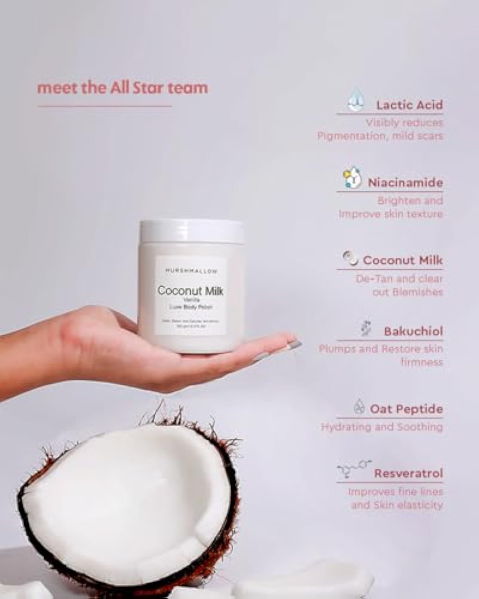 Coconut Milk & Vanilla Luxe Body Scrub, Anti-cellulite & Anti-Wrinkle