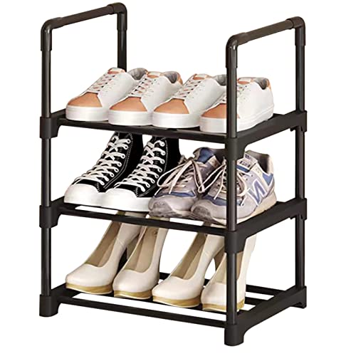 Petit meuble à chaussures, petit meuble à chaussures en métal à 3 niveaux, étagère à chaussures étroite pour petit espace, étagère à chaussures solide pour le placard, l'entrée, le couloir et le salon Cover