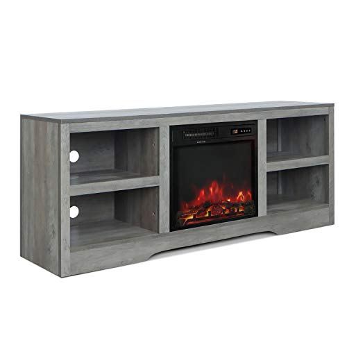 58" Tv Stand With Electric Fireplace,Fireplace Console,Storage Shelves Entertainment Center For Living Room,Gray #TOP1