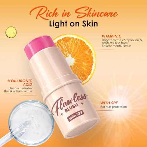 Image of Blue Heaven Flawless Blush Stick with SPF | Infused with Vit C & Hyaluronic Acid | Creamy Blush Stick for Cheeks, 6 Hr Long Lasting Tint Blush for Face Makeup, High Pigment Blusher | Berry Blush | 7.3gm