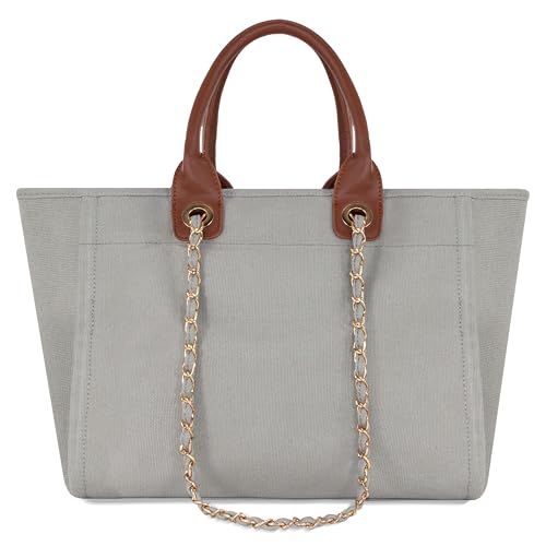 Image of Medium Canvas Tote bag for women Casual Shoulder Work Bag Everything Handbag with Removable Chains