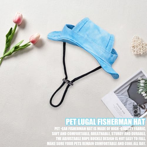 Sonnenhut für Hunde, verstellbar, Prinzessinnenhut mit Ohrlöchern, runde Krempe, Fischerhut für Welpen, kleine Hunde, Katzen, Outdoor-Sport, Blau, Größe L