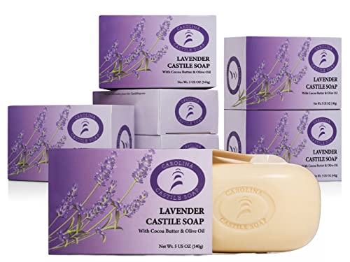 Carolina-Castile-Soap-Vegan-Lavender-Castile-Bar-Soap--6-Bars-of-Natural-Soap-for-Men-Women-and-Kids--Gentle-Hydrating-Castile-Soap-Bars-with-Organic-Cocoa-Butter-and-Olive-Oil-5-Oz-Each Carolina Castile Soap Vegan Lavender Castile Bar Soap–6 Bars of Natural Soap for Men Women and Kids–Gentle Hydrating Castile Soap Bars with Organic Cocoa Butter and Olive Oil 5 Oz Each