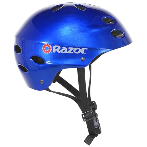 Razor V-17 Youth Multi-Sport Helmet - Kids Helmet with Adjustable Strap - Durable with Foam Padding for Biking, Skating, and Other Outdoor Sports - Gloss Blue - Complies with CPSC Requirements