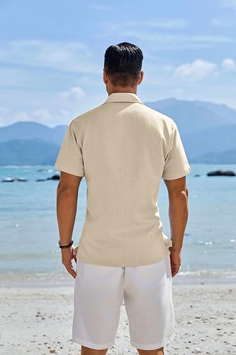 Image of COOFANDY Men's Button Down Shirts Short Sleeve Casual Shirts Summer Beach Linen Shirts with Pocket