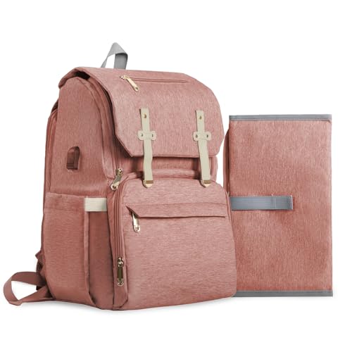 Mochila Maternal Feminina 16 em 1 Impermeável — Grande Capacidade com Bolso Térmico, Organizador para Fraldas e Acessórios, Ideal para Mães e Bebês,ROSA
