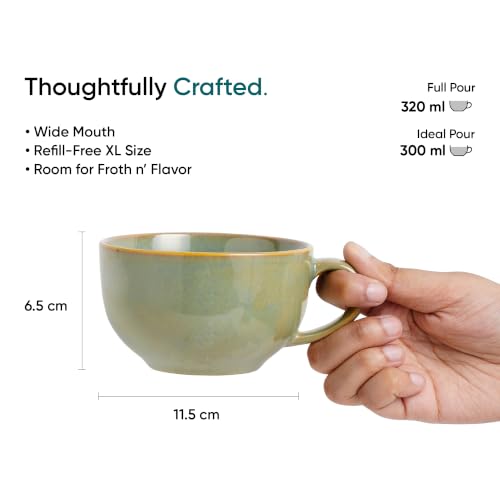 Image of Shay Large Ceramic Coffee Cup Set of 2 Pista Green, 320ml | Cappuccino Cup | Glossy Finish | Large Ceramic Coffee Cup | Premium Porcelain Coffee Cup | Microwave Safe (XL Cuppa - Pista Green)