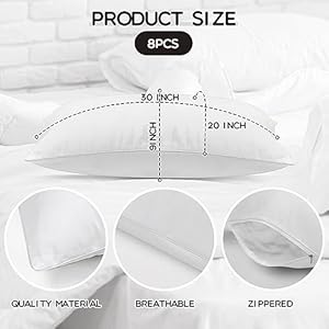 Macarrie 8 Pcs Queen Size Pillows for Sleeping Standard Size Pillows Bulk Bed Pillow Inserts Hotel Pillows Bulk for Stomach Back and Side Sleepers Machine Washable 30 x 20 Inches