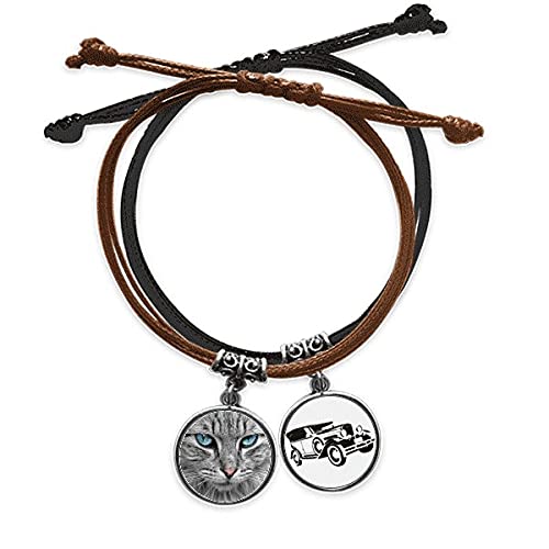 Bracelet corde main Grey Cat en cuir pour homme et femme tendance