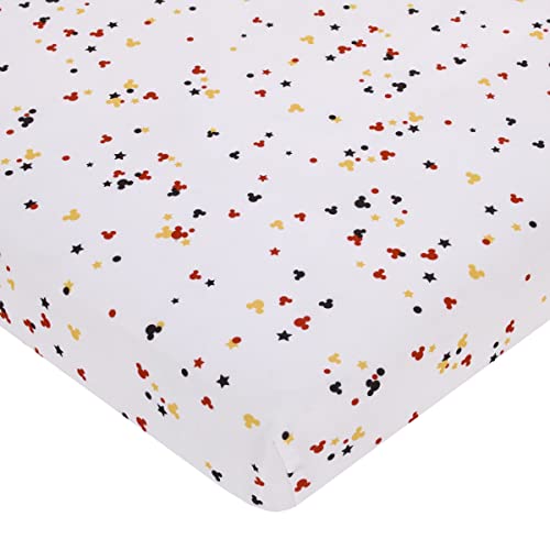 Image of Disney Mickey Mouse - Red, Yellow, Black and White Mickey Confetti Nursery Fitted Mini Crib Sheet