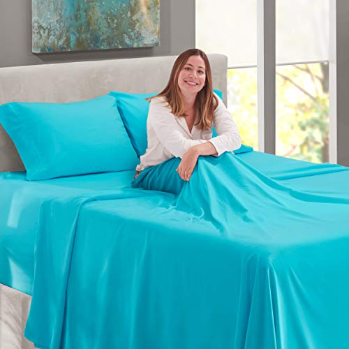 Image of Nestl Bed Sheet Set, King - Deep Pocket, 4 Piece, Bright Blue, Microfiber | Instantly Soft, Night-One Ready (No Wash Required). Fits Extra Deep Pockets up to 24 Inches, 360-Degree Elastic Grip