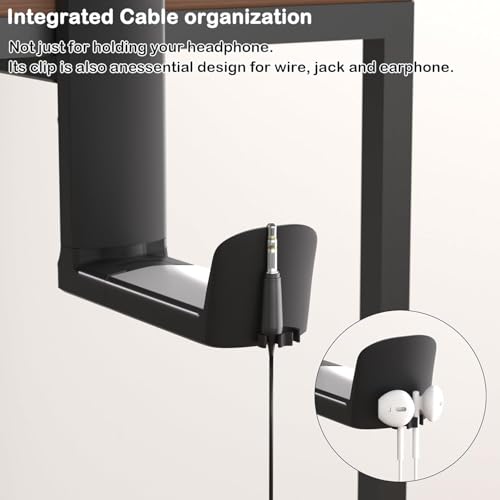 Image of DeskPro K6 Headphone Hanger Hook | Adjustable Clamp Mount Under Desk Headset Holder for Gaming & Office | Space-Saving Universal Headphone Stand for Table Edge - Black