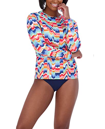 Image of Nautica Women's Long Sleeve Rashguard - Quick-Dry, UPF Protection, Swim Shirt, Pool, Beach, Hiking, Yoga, Volleyball