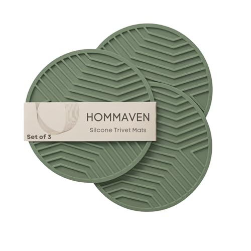 Image of Silicone Trivet Mats, Set of 3 Heat Resistant Mats for Hot Pots & Pans, Mats Dining Table Kitchen, Non-Slip, Non Stick, Coaster, Spoon Holder, Food Grade, BPA Free, 6.5mm Extra Thick, (Green)