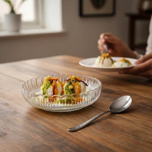Image of Glassbunny 300ML 6-Piece Ribbed Glass Serving Dish Set - Versatile Round Glassware for Snacks, Desserts, and Appetizers