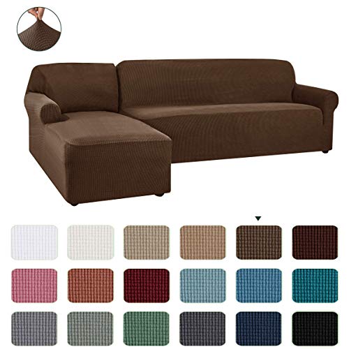 CHUN YI 2 Piezas Funda para Sofá en Forma de L, Protector a Prueba de Polvo para Sofá Esquinero, Estiramiento Sofá Cubiertas de Poliéster (Chaise Izquierda, Café)