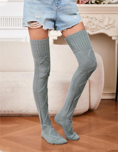 Image of Leoparts Women's Cable Knitted Thigh High Boot Socks Extra Long Winter Stockings Over Knee Leg Warmers