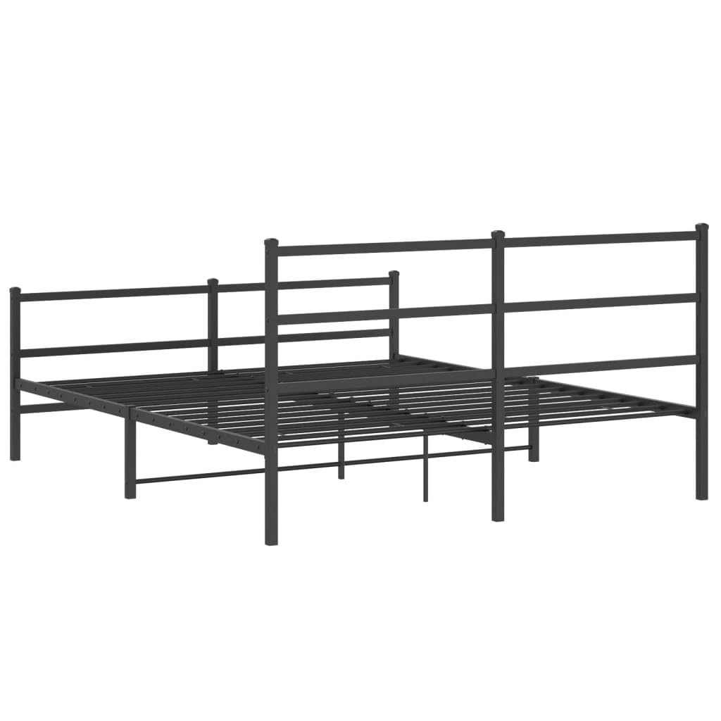 Black Metal Bed Frame 160x200 cm with Headboard & Footboard | Includes a steel slatted platform and under-bed storage space, suitable for bedrooms and guest rooms.