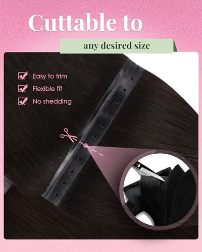 Image of YoungSee 100g 28 Inch Butterfly Weft Extensions, Dark Brown Real Human Hair Butterfly Weft Hair Extensions, Remy Straight Hair PU Hole, One Piece OVO Wefts Hair Extension for DIY