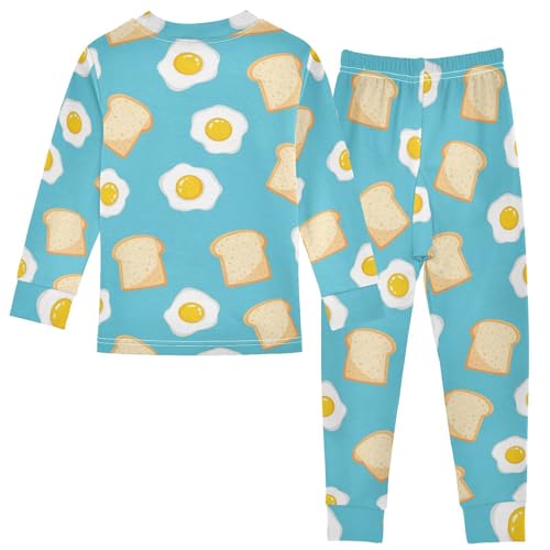 Pajama Sets Long Sleeve Toast and Eggs Pattern Soft Comfy Sleepwear 2 Piece PJS 3-8T3