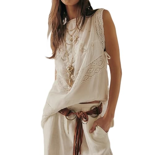 Womens Sleeveless Tie Side Embroidered Mini Dress Y2k Boho Cut Hollow Out Lace Trim Slip Midi Short Dresses Tunic