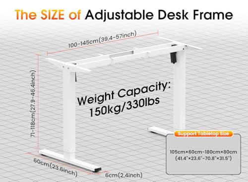 330 lbs Capacity Dual Motor Electric Standing Desk Frame, Height Adjustable Sit Stand up Desk Legs Base Workstation, Ant - Additional View