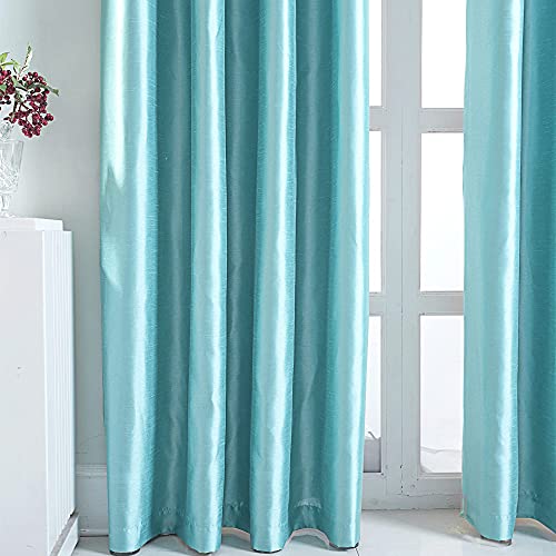 Image of GYROHOME Faux Silk Blackout Curtains, Fully Lined Solid Color Window Treatment Drapes for Bedroom and Living Room Thermal Insulated Grommet Top Room Darkening Drapes, (Aqua Blue,46x90inch, 2 Panels)
