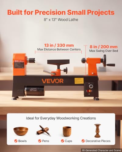 VEVOR 1/3 HP Mini Benchtop Wood Lathe