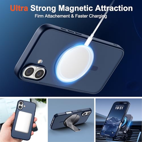 Image of SUPFINE Magnetic for iPhone 17 Case with Screen Protector (Compatible with MagSafe)(Military Grade Drop Protection) Translucent Matte Shockproof with Anti-Fingerprint Phone Cover,Dark Blue