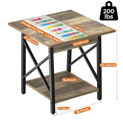 Image of GreenForest Square End Table 24 Inch with X-Frame 2-Tier Storage | Nightstand for Living Room & Bedroom, Rustic Decor, Sturdy, Waterproof Scratchproof Top, Easy Assembly, Gray Wash