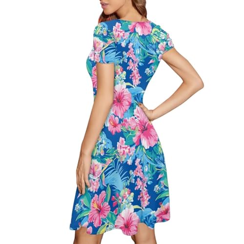 Image of AFPANQZ Womens Casual Summer Lightweight Vintage Dress Short Sleeve Midi Dress Knee-Long Luxury Formal Dress