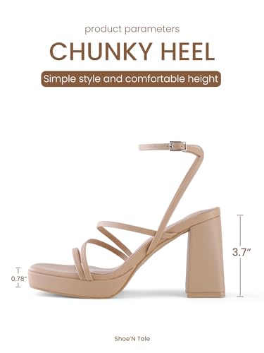 Shoe'N Tale Platform Heels for Women Strappy Block Chunky Heels Square Toe Ankle Buckle Sandals2