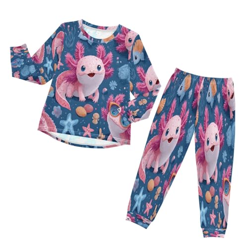 Cute Axolotls Pink Sea Soft Pajama Set for All Seasons,Breathable Pjs Long Sleeve Sleepwear,Comfy Loungewear 2 Piece Underwear Set 3T