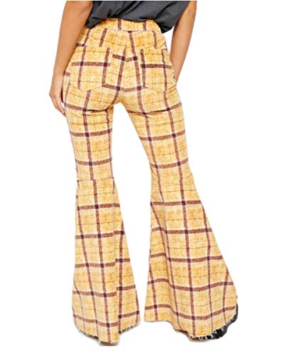 Free People Just Float On Flare High Waist Corduroy Pants, Mustard Plaid 24 #TOP1