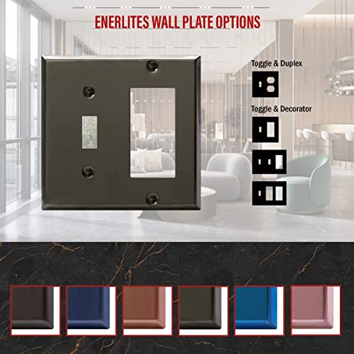 Image of ENERLITES Combination Toggle Switch and Decorator Receptacle Metal Wall Plate, Corrosion-Resistant, Stainless Steel 201, Standard Size 2-Gang 4.50 inch x 4.57 inch, UL Listed, 771131-PBK, Polished Black