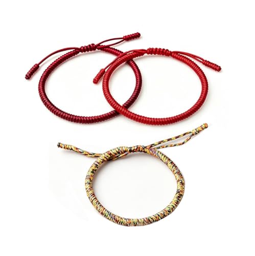 Pingyongchang Blessed Tibetan Buddhist Bracelets for Women Men Handmade Amulet Knot Braided Rope String Lucky Protection Infinity Love Multicolor Wristbands for Family Friend Couple-J 3 Pieces