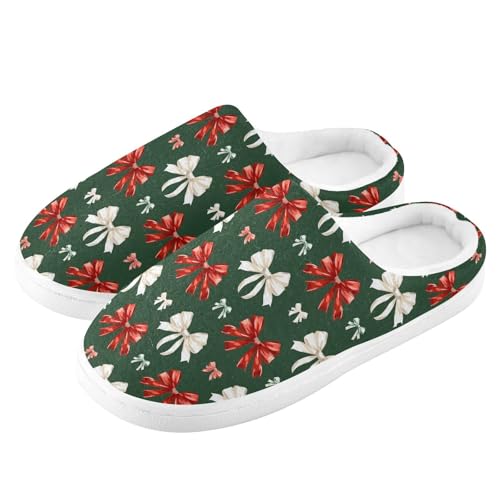 Fuzzy Memory Foam Slippers for Women/Men Christmas Bows Pattern Fluffy Winter House Shoes Indoor and Outdoor4