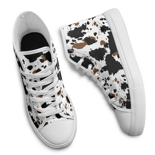 Image of Micoklinlin Unisex High-Top Canvas Trainers Men Women Lightweight Skate Shoes Non-Slip & Comfortable Casual Sports Shoes, cow stain pattern, 6 UK