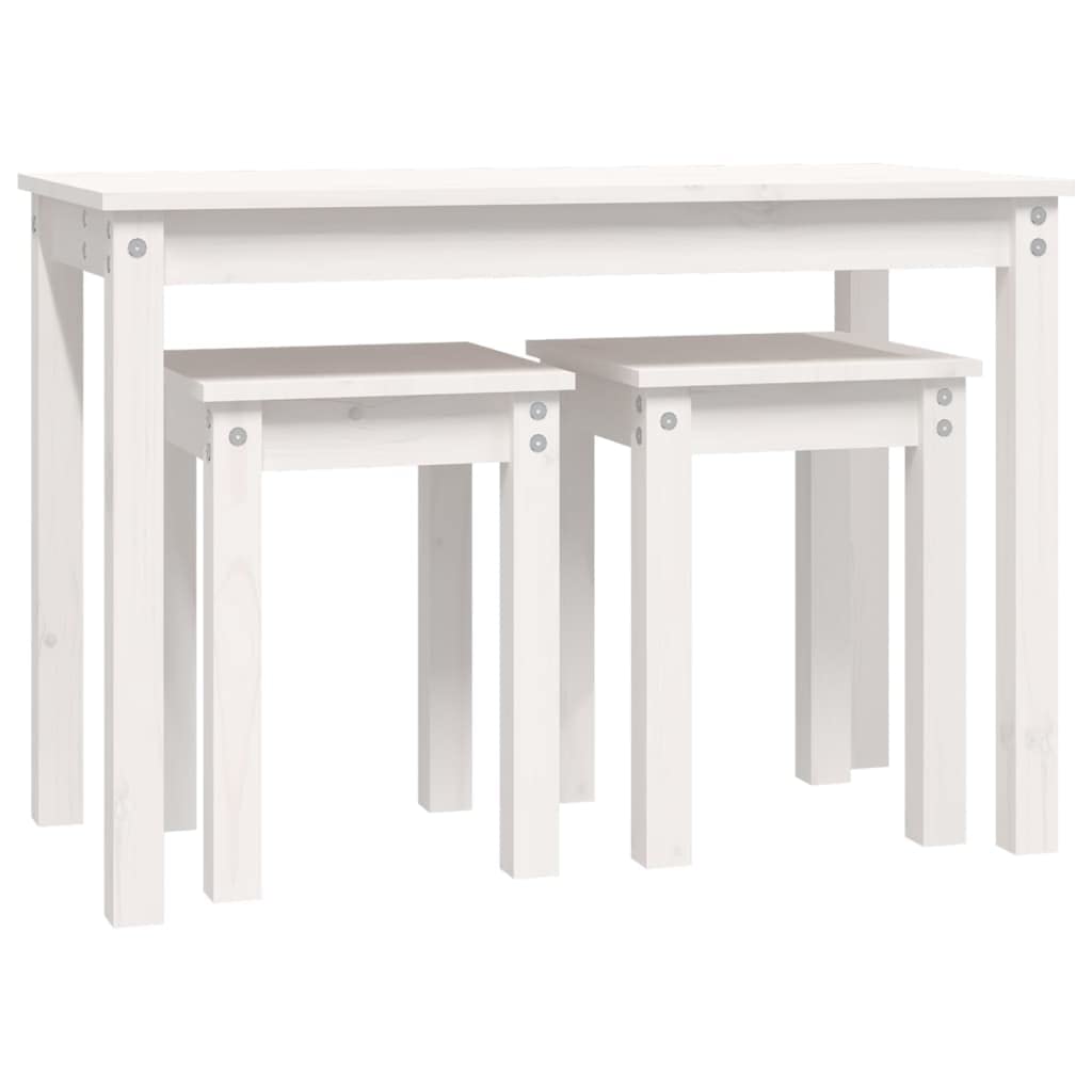 vidaXL Mesas apilables 3 Piezas Madera Maciza de Pino Blanco