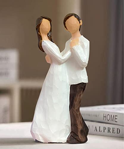 Image of Beautiful Hand Painted Medium Size Resin Standing Romantic Couple Statue for Home Decor (Pack of 1, White & Brown Color)