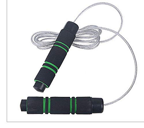 LoiEGC Bearing Steel Wire Rope Skipping Adjustable Sports Skipping Adult Fitness Skipping Rope Weight Sponge Skipping Rope-Green