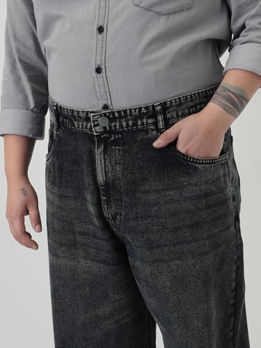 Image of Urbano Plus Men's Loose Baggy Fit Heavy Washed Jeans Non-Stretchable