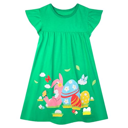 Image of HILEELANG Little Girl Short Sleeve Dress Easter Cotton Casual Applique Tunic Shirt Dresses