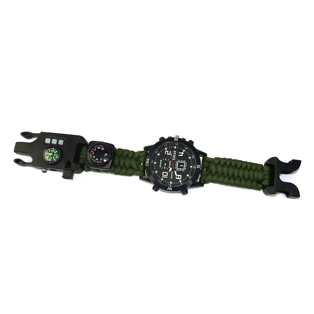 Orologio di sopravvivenza Strumenti da campeggio Attrezzatura da trekking Struttura in lega antiurto Fine Lavorazione multiuso Gadget di emergenza Nero