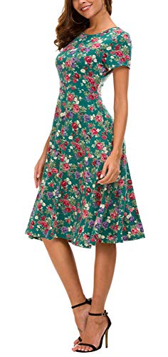 Image of Urban CoCo Women's Floral Print Short Sleeve Flared Midi Dress