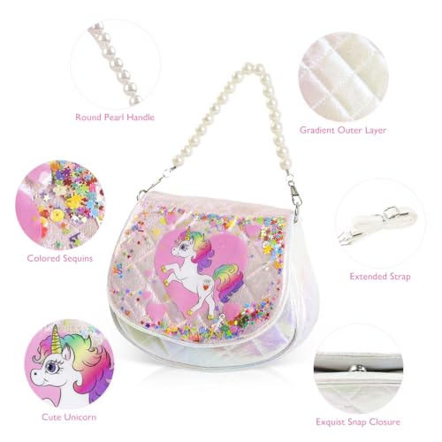 Image of PATPAT Unicorn Sling Bag for Girls, Women & Kids - Pink, Animal Print, Zipper Closure, Beaded Chain & Shoulder Straps, Compact Size (19x9x14 cm), Birthday Gift